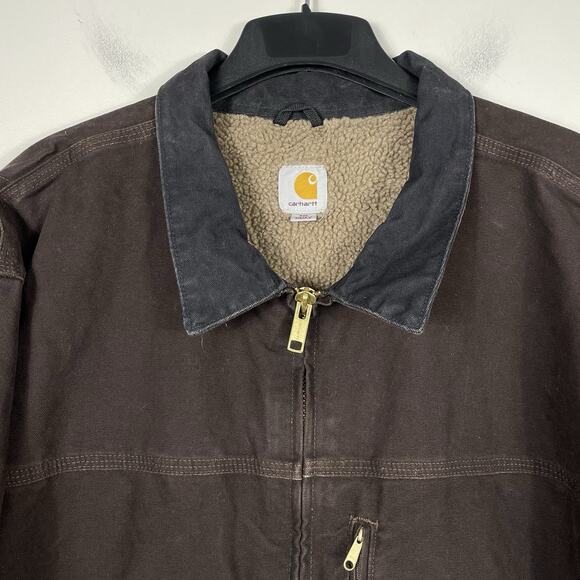 Vtg Carhartt C61 Sandstone Ridge Coat Size 3XL Drk Brown Sherpa Lined Barn Chore - Picture 4 of 16